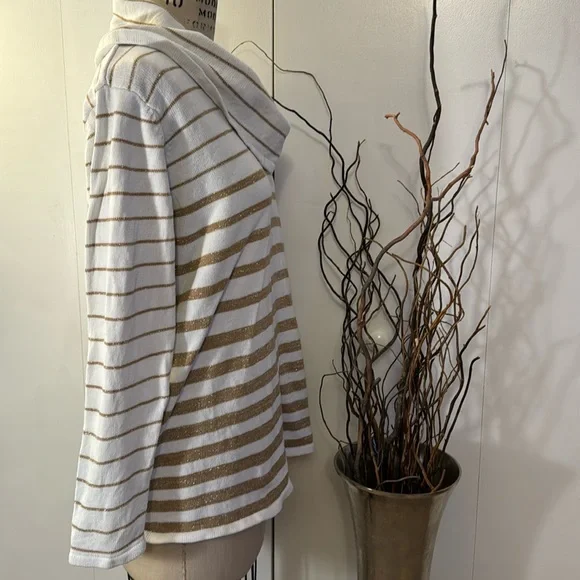Jones New York long sleeve cowl neck sweater in cream with gold stripes - Picture 5 of 7